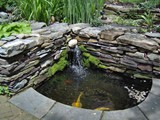 Water Feature, Koi Pond with Stacked Stone Garden Wall